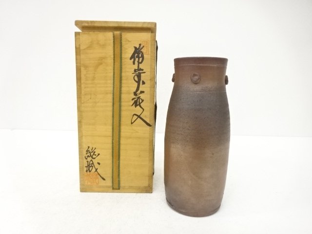 JAPANESE TEA CEREMONY / BIZEN WARE HANAIRE FLOWER VASE / ARTISAN WORK